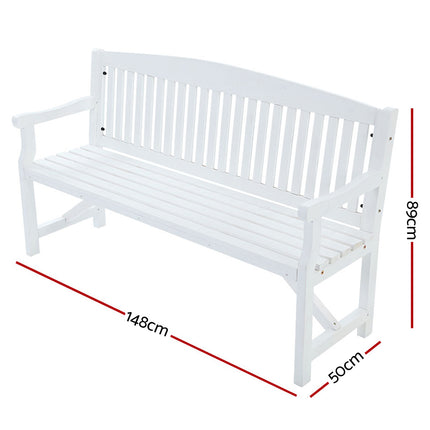 Gardeon 5FT Outdoor Garden Bench Wooden 3 Seat Chair Patio Furniture White.