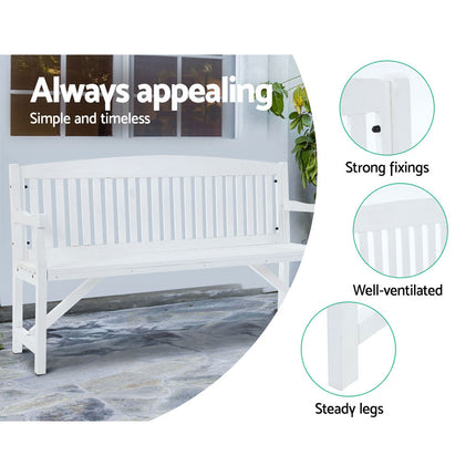 Gardeon 5FT Outdoor Garden Bench Wooden 3 Seat Chair Patio Furniture White.