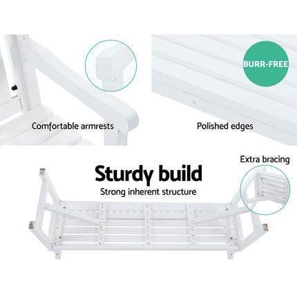 Gardeon 5FT Outdoor Garden Bench Wooden 3 Seat Chair Patio Furniture White.