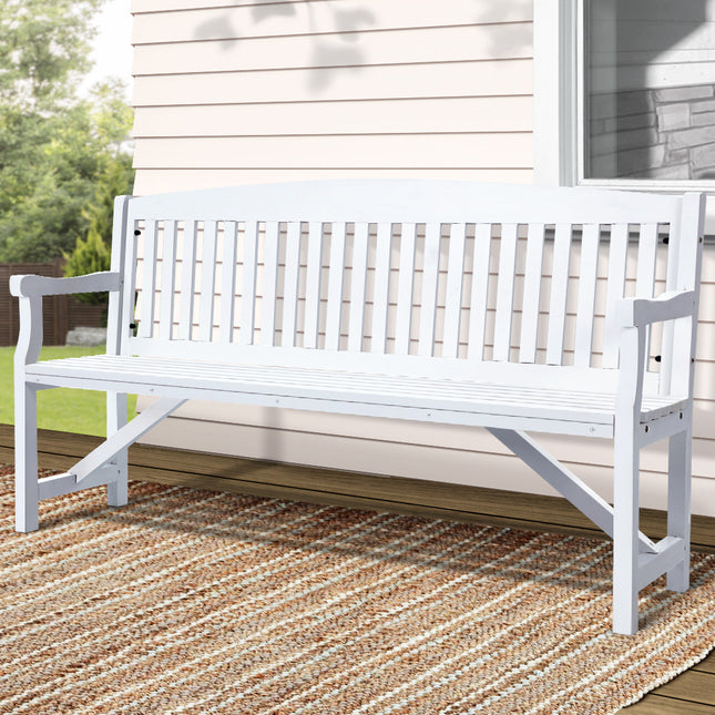 Gardeon 5FT Outdoor Garden Bench Wooden 3 Seat Chair Patio Furniture White.