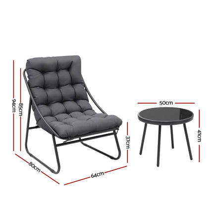 Gardeon 3PC Outdoor Bistro Set Patio Furniture Table and Chairs Steel Dining Chair.