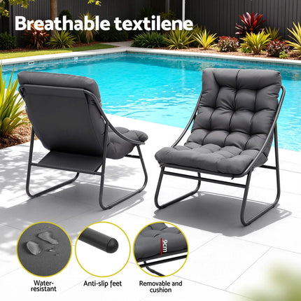 Gardeon 3PC Outdoor Bistro Set Patio Furniture Table and Chairs Steel Dining Chair.