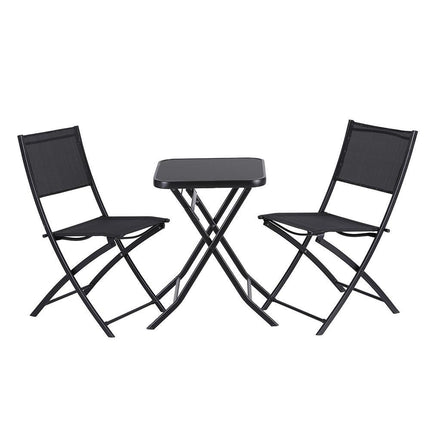 Gardeon Outdoor Bistro Set Folding Table and Chairs Patio Furniture Garden Steel Black.