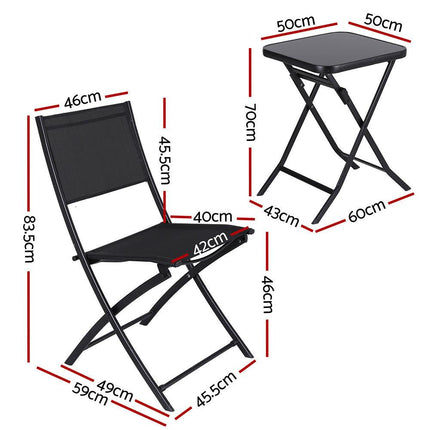 Gardeon Outdoor Bistro Set Folding Table and Chairs Patio Furniture Garden Steel Black.
