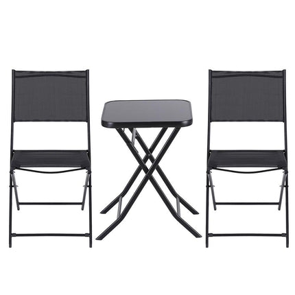 Gardeon Outdoor Bistro Set Folding Table and Chairs Patio Furniture Garden Steel Black.