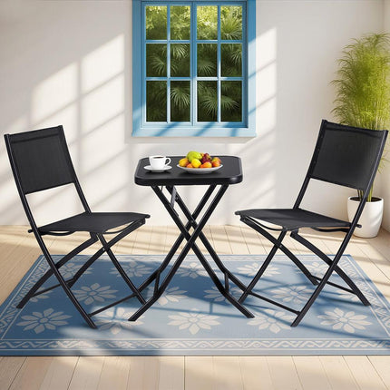 Gardeon Outdoor Bistro Set Folding Table and Chairs Patio Furniture Garden Steel Black.
