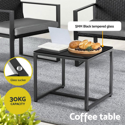 Gardeon 3PC Outdoor Bistro Set Patio Furniture Wicker Dining Chairs Table Cushion Black.