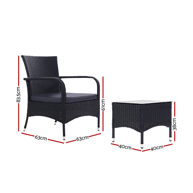 Gardeon 3PC Outdoor Bistro Set Patio Furniture Wicker Setting Chairs Table Luca.