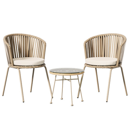 Gardeon 3PC Outdoor Bistro Set Patio Furniture Rope Setting Chairs Table Beige.