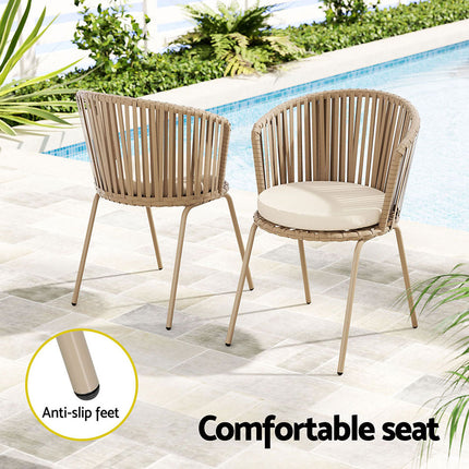 Gardeon 3PC Outdoor Bistro Set Patio Furniture Rope Setting Chairs Table Beige.