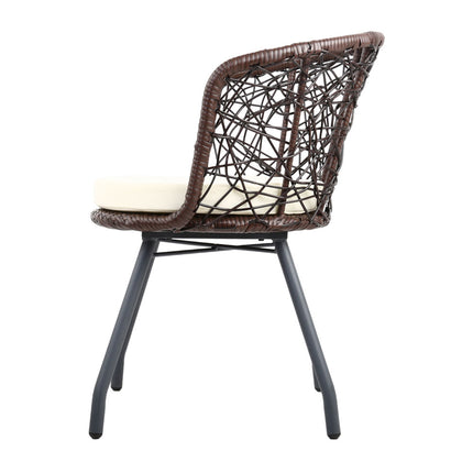 Gardeon 3PC Bistro Set Outdoor Furniture Rattan Table Chairs Patio Garden Cushion Black.