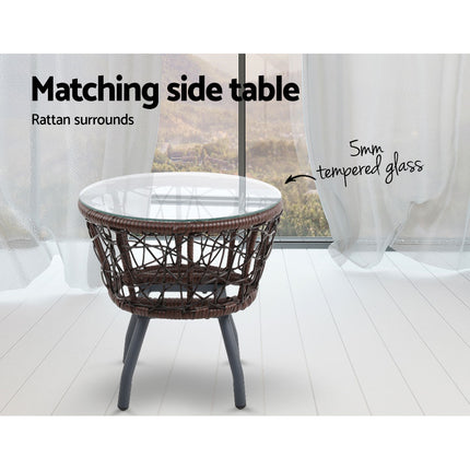 Gardeon 3PC Bistro Set Outdoor Furniture Rattan Table Chairs Patio Garden Cushion Black.