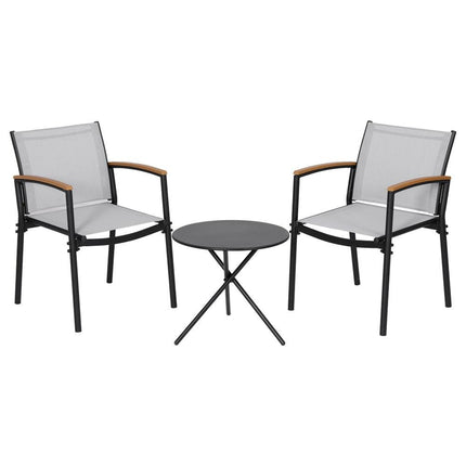 Gardeon 3PC Outdoor Bistro Set Table and Chairs Steel Dining Chair Patio Furniture Textilene.