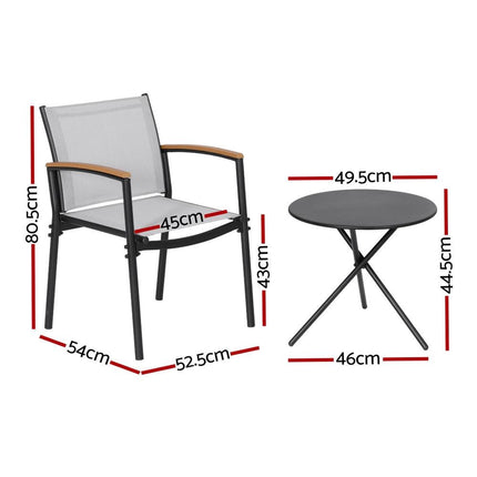 Gardeon 3PC Outdoor Bistro Set Table and Chairs Steel Dining Chair Patio Furniture Textilene.