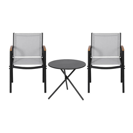Gardeon 3PC Outdoor Bistro Set Table and Chairs Steel Dining Chair Patio Furniture Textilene.