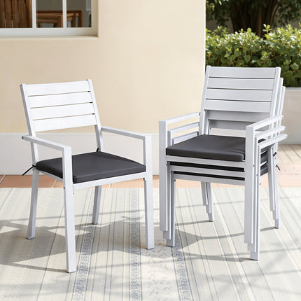 Gardeon 4PC Outdoor Dining Chairs Stackable Aluminum Lounge Chair Patio Furniture.