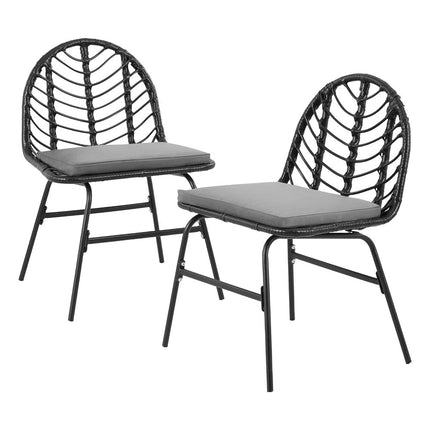 Gardeon 2x Outdoor Chairs Dining Chair Lounge Wicker Patio Furniture Black.