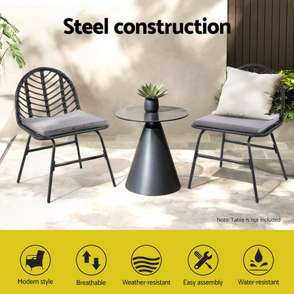 Gardeon 2x Outdoor Chairs Dining Chair Lounge Wicker Patio Furniture Black.
