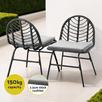 Gardeon 2x Outdoor Chairs Dining Chair Lounge Wicker Patio Furniture Black.