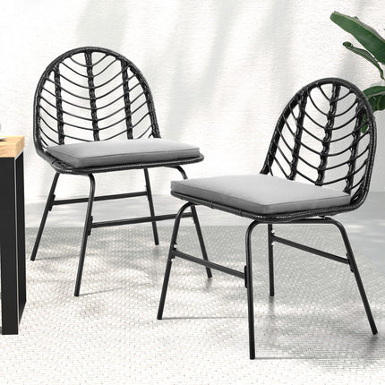 Gardeon 2x Outdoor Chairs Dining Chair Lounge Wicker Patio Furniture Black.