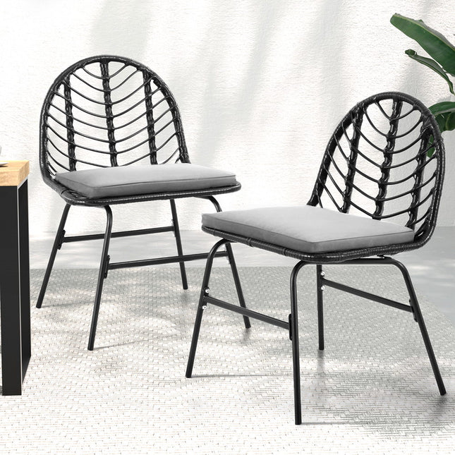 Gardeon 2x Outdoor Chairs Dining Chair Lounge Wicker Patio Furniture Black.