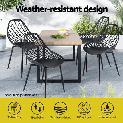 Gardeon 4PC Outdoor Dining Chairs PP Lounge Chair Patio Garden Furniture Black.