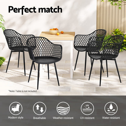 Gardeon 4PC Outdoor Dining Chairs PP Lounge Chair Patio Furniture Garden Black.