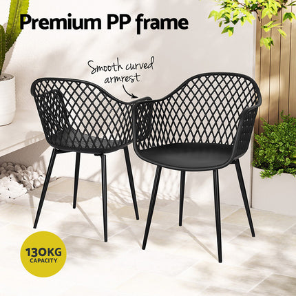 Gardeon 4PC Outdoor Dining Chairs PP Lounge Chair Patio Furniture Garden Black.