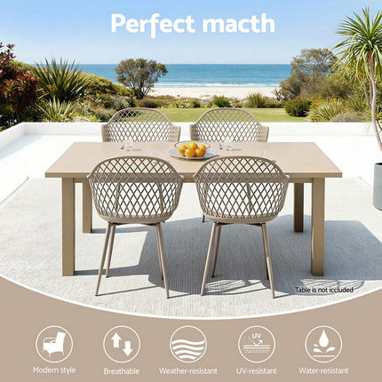 Gardeon 4PC Outdoor Dining Chairs PP Lounge Chair Patio Furniture Garden Coffee.