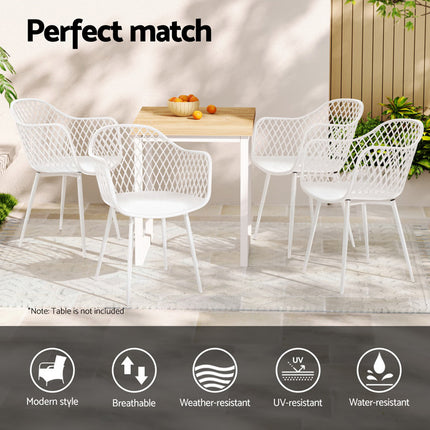 Gardeon 4PC Outdoor Dining Chairs PP Lounge Chair Patio Furniture Garden White.