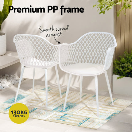 Gardeon 4PC Outdoor Dining Chairs PP Lounge Chair Patio Furniture Garden White.