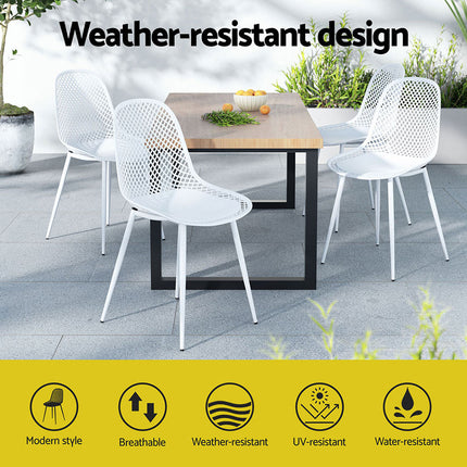Gardeon 4PC Outdoor Dining Chairs PP Lounge Chair Patio Garden Furniture White.