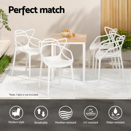Gardeon 4PC Outdoor Dining Chairs PP Portable Stackable Chair Patio Furniture White.