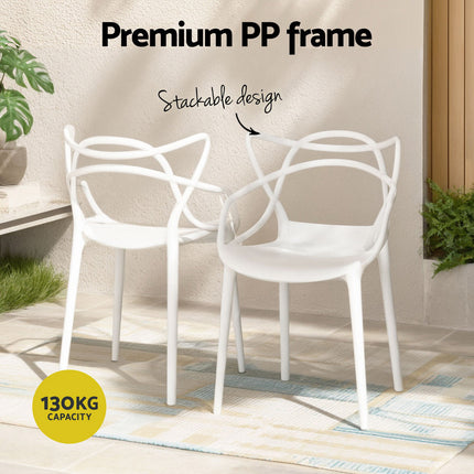 Gardeon 4PC Outdoor Dining Chairs PP Portable Stackable Chair Patio Furniture White.