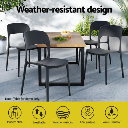 Gardeon 4PC Outdoor Dining Chairs Stackable PP Patio Chair Garden Furniture Black.
