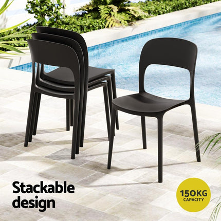 Gardeon 4PC Outdoor Dining Chairs Stackable PP Patio Chair Garden Furniture Black.