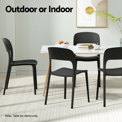 Gardeon 4PC Outdoor Dining Chairs Stackable PP Patio Chair Garden Furniture Black.