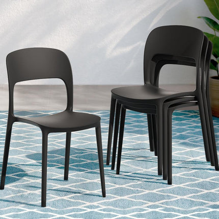 Gardeon 4PC Outdoor Dining Chairs Stackable PP Patio Chair Garden Furniture Black.