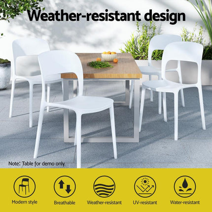 Gardeon 4PC Outdoor Dining Chairs Stackable PP Patio Chair Garden Furniture White.