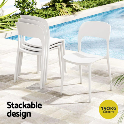 Gardeon 4PC Outdoor Dining Chairs Stackable PP Patio Chair Garden Furniture White.