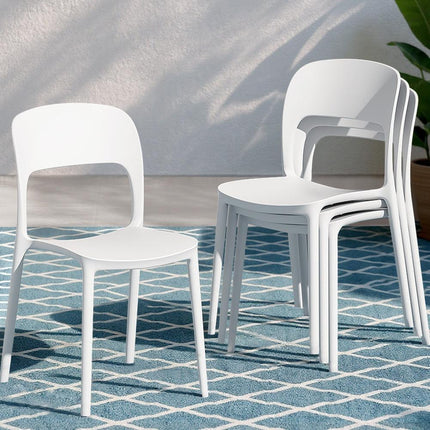 Gardeon 4PC Outdoor Dining Chairs Stackable PP Patio Chair Garden Furniture White.