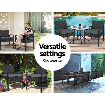 Gardeon 2PC Outdoor Dining Chairs Patio Furniture Rattan Lounge Chair Cushion Felix.
