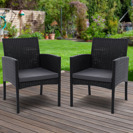 Gardeon 2PC Outdoor Dining Chairs Patio Furniture Rattan Lounge Chair XL Ezra.