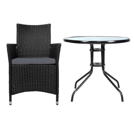Gardeon 3PC Bistro Set Outdoor Furniture Rattan Table Chairs Cushion Patio Garden Idris.
