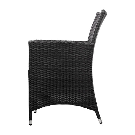 Gardeon 3PC Bistro Set Outdoor Furniture Rattan Table Chairs Cushion Patio Garden Idris.