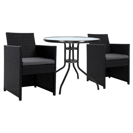 Gardeon 3PC Bistro Set Outdoor Furniture Rattan Table Chairs Cushion Patio Garden Hugo.