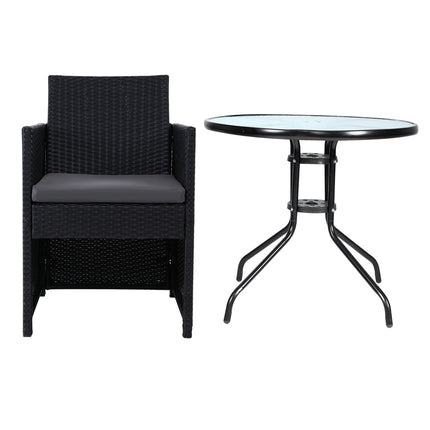 Gardeon 3PC Bistro Set Outdoor Furniture Rattan Table Chairs Cushion Patio Garden Hugo.