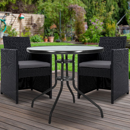 Gardeon 3PC Bistro Set Outdoor Furniture Rattan Table Chairs Cushion Patio Garden Hugo.