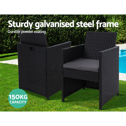 Gardeon 3PC Bistro Set Outdoor Furniture Rattan Table Chairs Cushion Patio Garden Hugo.