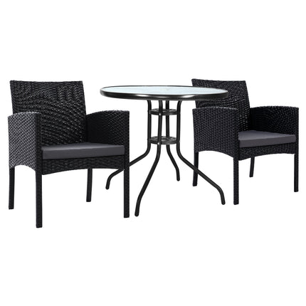 Gardeon 3PC Bistro Set Outdoor Furniture Rattan Table Chairs Cushion Patio Garden Ezra.
